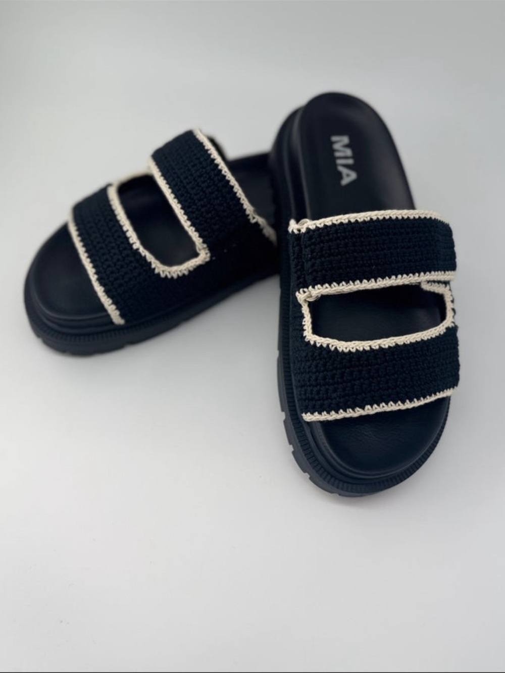 MIA woman’s  Black Slide Sandals with Cream Trim